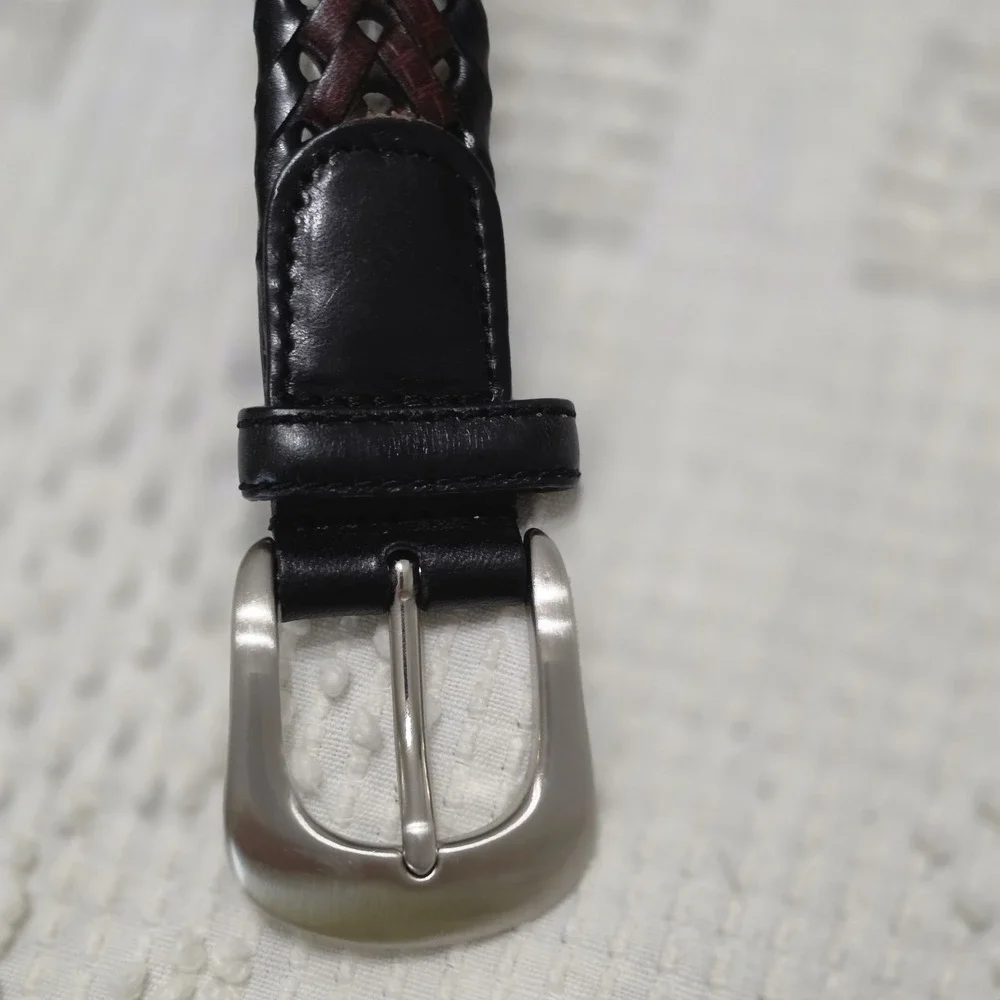 Leather Waist Belt Mens Woven Braided Black Brown Size 40